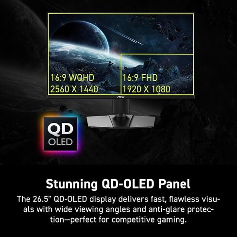 شاشة ألعاب msi MAG 272QP QD-OLED X24 مقاس 27 بوصة 2560 × 1440 (QHD)، 240 هرتز، مزامنة تكيفية، HDMI، منفذ DisplayPort، قابل للتركيب على VESA، إمالة، ارتفاع قابل للتعديل، مكبر صوت، 0.03 مللي ثانية، أسود in Saudi Arabia
