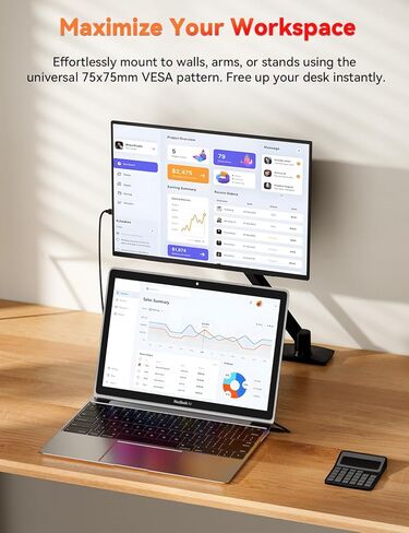 شاشة HotYeah المحمولة، شاشة كمبيوتر محمول 15.6 بوصة 1080 بكسل FHD USB-C HDMI شاشة كمبيوتر خارجية HDR FreeSync IPS مع مسند ومكبر صوت، شاشة ثانية لأجهزة الكمبيوتر المحمول PC Mac Phone Tablet Switch PS5 Xbox in Kuwait