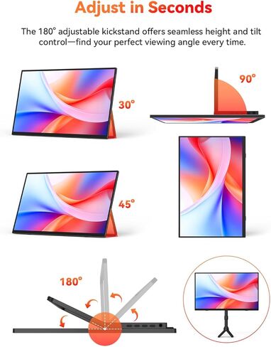 شاشة HotYeah المحمولة، شاشة كمبيوتر محمول 15.6 بوصة 1080 بكسل FHD USB-C HDMI شاشة كمبيوتر خارجية HDR FreeSync IPS مع مسند ومكبر صوت، شاشة ثانية لأجهزة الكمبيوتر المحمول PC Mac Phone Tablet Switch PS5 Xbox in Kuwait