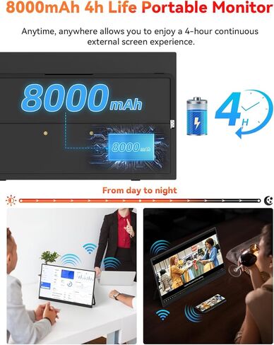 شاشة محمولة لاسلكية مقاس 16 بوصة 2.5K تعمل بالبطارية، تدعم AirPlay Miracast، شاشة خارجية 2560×1600P IPS USB-C HDMI، شاشة ثانية لأجهزة الكمبيوتر المحمول MacBook PC والكمبيوتر اللوحي، مع بطارية مدمجة (4 - 5 ساعات) in Kuwait