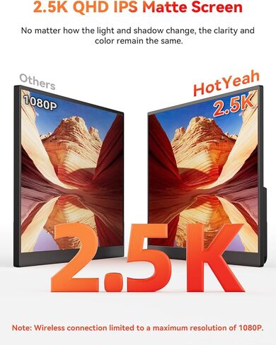 شاشة محمولة لاسلكية مقاس 16 بوصة 2.5K تعمل بالبطارية، تدعم AirPlay Miracast، شاشة خارجية 2560×1600P IPS USB-C HDMI، شاشة ثانية لأجهزة الكمبيوتر المحمول MacBook PC والكمبيوتر اللوحي، مع بطارية مدمجة (4 - 5 ساعات) in Kuwait