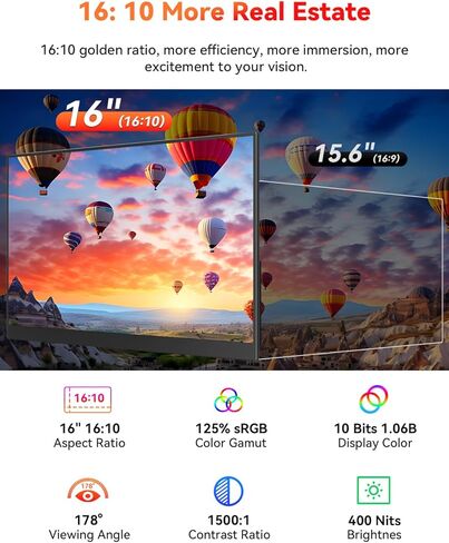 شاشة محمولة لاسلكية مقاس 16 بوصة 2.5K تعمل بالبطارية، تدعم AirPlay Miracast، شاشة خارجية 2560×1600P IPS USB-C HDMI، شاشة ثانية لأجهزة الكمبيوتر المحمول MacBook PC والكمبيوتر اللوحي، مع بطارية مدمجة (4 - 5 ساعات) in Kuwait