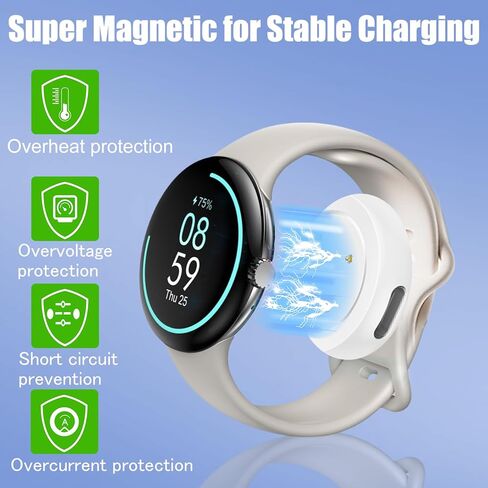 محول شحن من النوع C مناسب لشاحن Google Pixel Watch 2/3 وشاحن بديل Fitbit Sense 1/2، وشاحن Versa 3/4 باللون الأبيض in Saudi Arabia