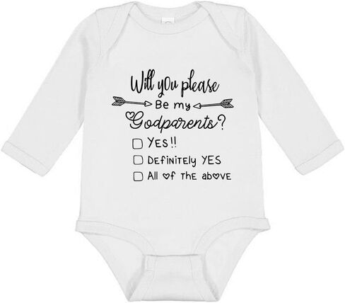 TATY Kids Please Be My Godparents Long Sleeve Baby Infant Bodysuit in Saudi Arabia