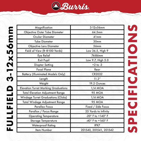Burris Optics Fullfield 3-12x56mm Hunting RifleScopes, 30mm Tube, Rear Focal Plane, Waterproof, Shockproof, Forever Warranty in Saudi Arabia