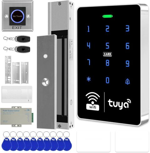 WiFi TUYA Complete Security Access System Kit with Waterproof RFID Touch Keypad Door Lock, Smart Remote Door Opener, App，600-Pound Electric Magnetic Lock + ZL, Metal Sensor Switch, Doorbel in Saudi Arabia