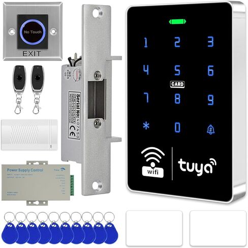 WiFi TUYA مجموعة نظام الوصول الأمني ​​الكامل مع قفل باب لوحة مفاتيح تعمل باللمس RFID مقاوم للماء، فتاحة باب ذكية عن بعد، تطبيق، قفل مغناطيسي كهربائي بوزن 600 رطل + ZL، مفتاح مستشعر معدني، جرس الباب in Kuwait
