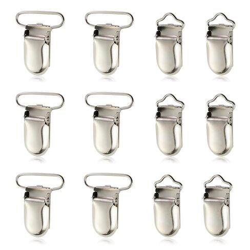 12 PCS Suspender Clip Metal Pacifier Holder Clips | for Pacifier Baby Girl Bibs Garter DIY Making Supplies, Silver, 1" & 1/2" in Saudi Arabia