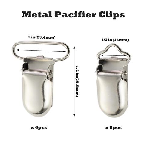 12 PCS Suspender Clip Metal Pacifier Holder Clips | for Pacifier Baby Girl Bibs Garter DIY Making Supplies, Silver, 1" & 1/2" in Saudi Arabia