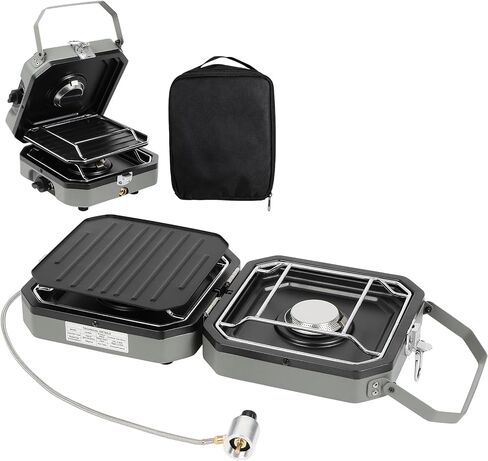 2 Burner Camping Stove with Carrying Bag, 16000 BTU Portable Propane Stove for Camping, Foldable camping stove with two side shelves and adjustable burners for outdoor barbecues and picnics, Orange in Saudi Arabia