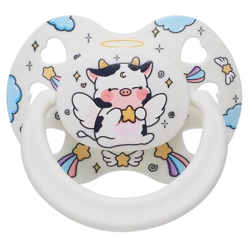 لهاية لطيفة بحجم البالغين للقلق: بقرة ملاك ناعمة من السيليكون على شكل قلب لتخفيف التوتر والتوحد - Bigshield Binky هدية للنوم مع حقيبة بيضاء in Kuwait