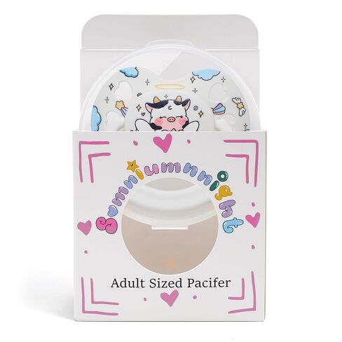 لهاية لطيفة بحجم البالغين للقلق: بقرة ملاك ناعمة من السيليكون على شكل قلب لتخفيف التوتر والتوحد - Bigshield Binky هدية للنوم مع حقيبة بيضاء in Kuwait