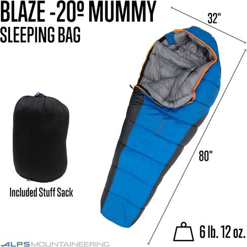 كيس نوم مامي من ALPS Mountaineering Blaze -20°، عادي - أزرق/فحمي/رمادي/برتقالي in Kuwait