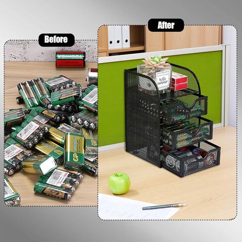 BTSKY Metal Mesh Battery Storage Organizer for AA, AAA, 9V, C Batteries, 3-Drawer Storage Box Battery Holder Organizer for Common Types Batteries, Household Container (Batteries Not Included) in Saudi Arabia