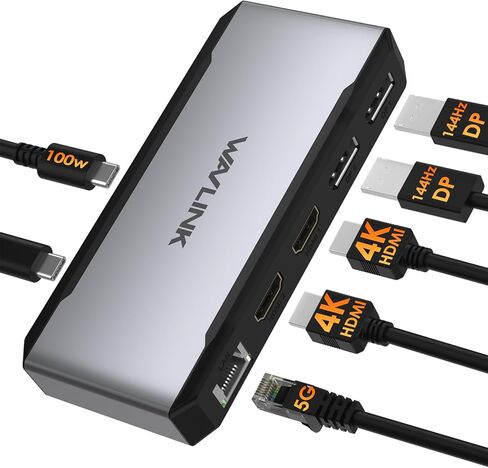 USB C Docking Station Dual HDMI, WAVLINK 4 Monitor Docking Station with Dual DP, Dual HDMI, 100W PD in, 5G Ethernet Port for Dell/HP/Lenovo etc, Windows Systerm Computer Only - Host USB3.2 Required in Saudi Arabia