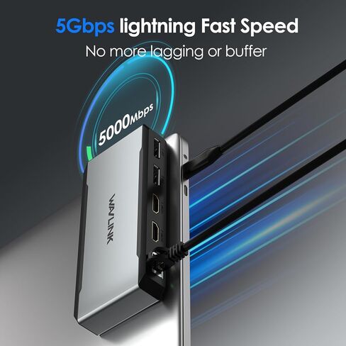 USB C Docking Station Dual HDMI, WAVLINK 4 Monitor Docking Station with Dual DP, Dual HDMI, 100W PD in, 5G Ethernet Port for Dell/HP/Lenovo etc, Windows Systerm Computer Only - Host USB3.2 Required in Saudi Arabia