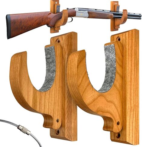 Gun Rack Wall Mount, Bamboo Wood Horizontal Display, Gun Accessories Hooks, Real Hardwood Hanger for Rifles, Shotguns, and Bows in Saudi Arabia