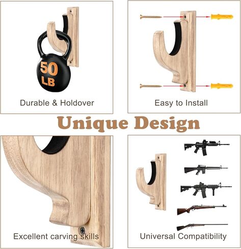 حامل مسدس على الحائط مكون من قطعتين من Little World - حامل مسدس عمودي على الحائط، شماعة خطافات مسدس للعرض العالمي للبنادق والبنادق والأقواس والسيف in Kuwait