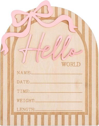 لافتة Hello World لحديثي الولادة، لافتة إعلان طفل بقوس وردي خشبي، لوحة إعلان مضحكة لحديثي الولادة مناسبة لديكور المنزل والحضانة في المستشفى in Saudi Arabia