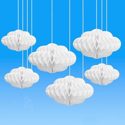 Honeycomb Cloud Decor, 3D Paper Cloud Wall Hanging for Classroom Nursery Decor Ornaments, Baby Shower Birthday Party Ceiling Decorations, Blue White Sky Theme Kids Room Art in Saudi Arabia