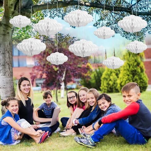 Honeycomb Cloud Decor, 3D Paper Cloud Wall Hanging for Classroom Nursery Decor Ornaments, Baby Shower Birthday Party Ceiling Decorations, Blue White Sky Theme Kids Room Art in Saudi Arabia