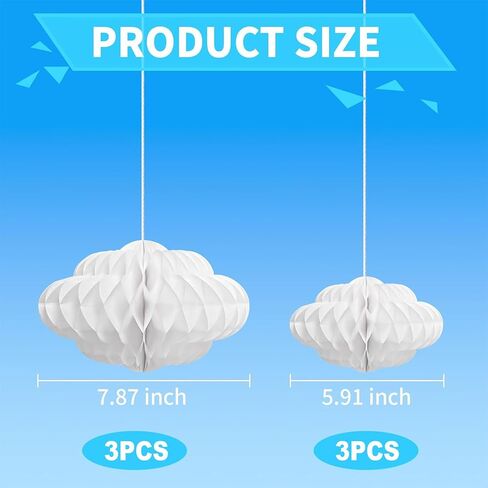 Honeycomb Cloud Decor, 3D Paper Cloud Wall Hanging for Classroom Nursery Decor Ornaments, Baby Shower Birthday Party Ceiling Decorations, Blue White Sky Theme Kids Room Art in Saudi Arabia
