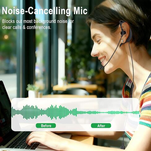 Wired USB Earbud with Microphone Single-Side USB-A Computer Headphone with Adjustable Ear Hook for PC Laptop Computer Mac Zoom Teams Office Work with Volume Controls & Mic/Speaker Mute, Lightweight in Saudi Arabia