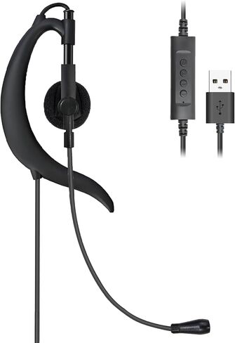 Wired USB Earbud with Microphone Single-Side USB-A Computer Headphone with Adjustable Ear Hook for PC Laptop Computer Mac Zoom Teams Office Work with Volume Controls & Mic/Speaker Mute, Lightweight in Saudi Arabia