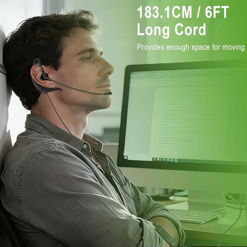 Wired USB Earbud with Microphone Single-Side USB-A Computer Headphone with Adjustable Ear Hook for PC Laptop Computer Mac Zoom Teams Office Work with Volume Controls & Mic/Speaker Mute, Lightweight in Saudi Arabia