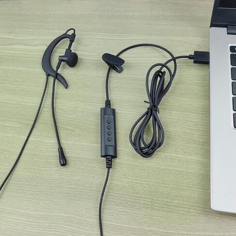 Wired USB Earbud with Microphone Single-Side USB-A Computer Headphone with Adjustable Ear Hook for PC Laptop Computer Mac Zoom Teams Office Work with Volume Controls & Mic/Speaker Mute, Lightweight in Saudi Arabia