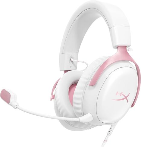 HyperX Cloud III - سماعة رأس سلكية للألعاب، الكمبيوتر الشخصي، PS5، Xbox Series X|S، محركات بزاوية 53 مم، DTS، رغوة الذاكرة، إطار متين، ميكروفون فائق الوضوح 10 مم، USB-C، USB-A، 3.5 مم - وردي (متجدد) in Saudi Arabia