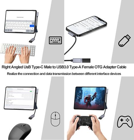 USB3.0 to Type-C OTG Adapter Cable 5GB Right Angled USB C Male to USB A Female Charge Data Transfer Connector Cable for Phone Laptop Tablet -30CM/1FT, 2 Pack (Left/Right Angle) in Kuwait