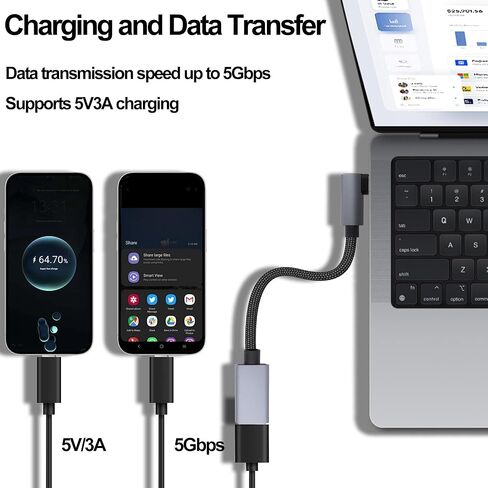 USB3.0 to Type-C OTG Adapter Cable 5GB Right Angled USB C Male to USB A Female Charge Data Transfer Connector Cable for Phone Laptop Tablet -30CM/1FT, 2 Pack (Left/Right Angle) in Kuwait