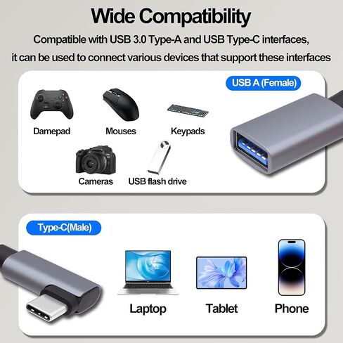 USB3.0 to Type-C OTG Adapter Cable 5GB Right Angled USB C Male to USB A Female Charge Data Transfer Connector Cable for Phone Laptop Tablet -30CM/1FT, 2 Pack (Left/Right Angle) in Kuwait