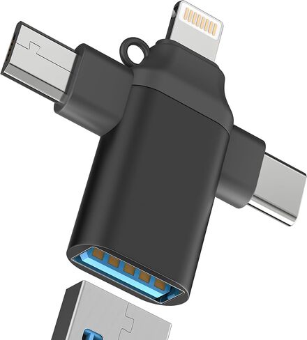 Lightning Micro USB C to USB Adapter (3 in 1) Cable for Apple Female Type C for iPhone 17 16 15 14 MacBook OTG Converter Thunderbolt for Ipad 3.0 Port Camera Splitter multiport Compatible for Samsung in Saudi Arabia