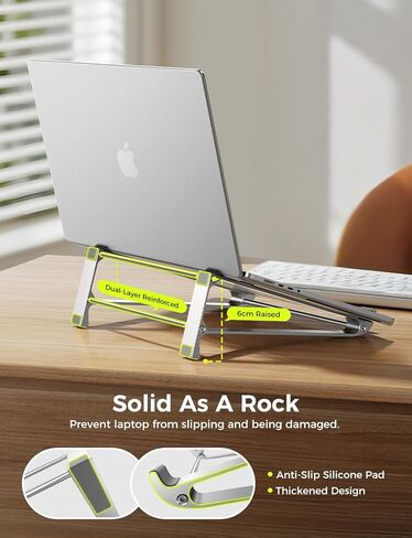 MAGIC JOHN Laptop Stand for Desk, Storage Laptop Riser Portable, Aluminum Ergnomic Computer Stand with Silicone Pads,Cooling & Laptop Holder, Compatible with MacBook Air Pro, HP, Dell, (10-17 Inch) in Saudi Arabia