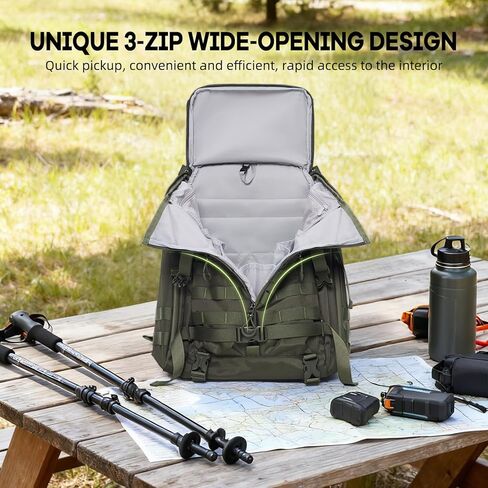 Timeet Tactical Backpack Hiking Backpack: 3-Zip Wide-Opening Design Military Backpack - Large Capacity Molle Tactical Gear - Water-Resistant Tactical Bag 3 Day Assault Pack (Army Green, 22 Inch) in Saudi Arabia