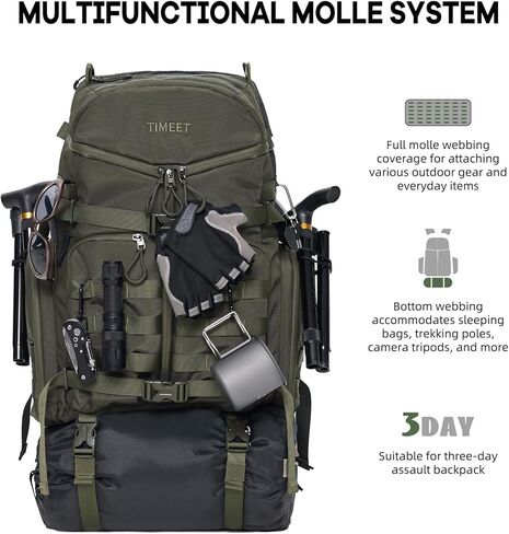 Timeet Tactical Backpack Hiking Backpack: 3-Zip Wide-Opening Design Military Backpack - Large Capacity Molle Tactical Gear - Water-Resistant Tactical Bag 3 Day Assault Pack (Army Green, 22 Inch) in Saudi Arabia
