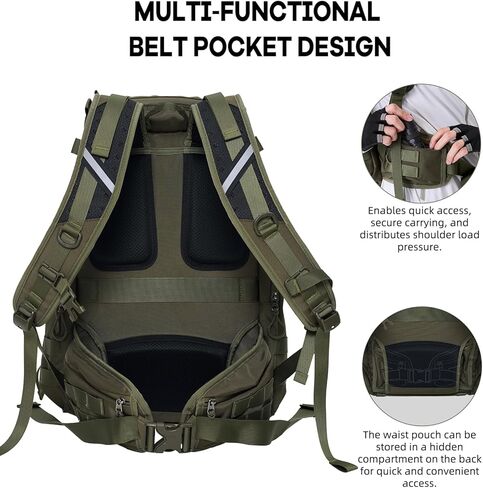 Timeet Tactical Backpack Hiking Backpack: 3-Zip Wide-Opening Design Military Backpack - Large Capacity Molle Tactical Gear - Water-Resistant Tactical Bag 3 Day Assault Pack (Army Green, 22 Inch) in Saudi Arabia