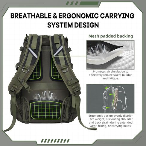 Timeet Tactical Backpack Hiking Backpack: 3-Zip Wide-Opening Design Military Backpack - Large Capacity Molle Tactical Gear - Water-Resistant Tactical Bag 3 Day Assault Pack (Army Green, 22 Inch) in Saudi Arabia