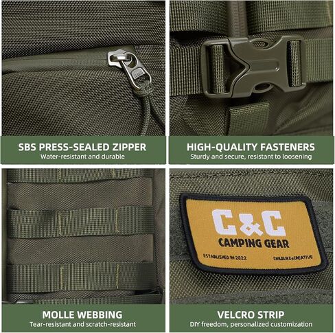 Timeet Tactical Backpack Hiking Backpack: 3-Zip Wide-Opening Design Military Backpack - Large Capacity Molle Tactical Gear - Water-Resistant Tactical Bag 3 Day Assault Pack (Army Green, 22 Inch) in Saudi Arabia
