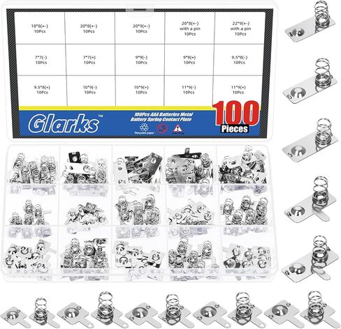Glarks 100pcs 10 Sizes AAA Nickle Plated Batterys Springs Kit, Battery Negative to Positive Conversion Springs Contact, Batterys Spring Contact Plate for Battery Replace in Saudi Arabia