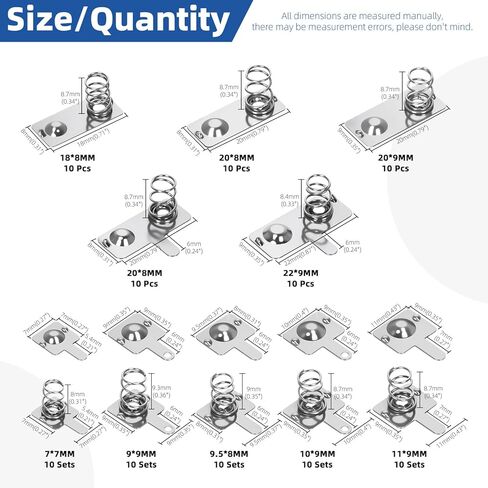Glarks 100pcs 10 Sizes AAA Nickle Plated Batterys Springs Kit, Battery Negative to Positive Conversion Springs Contact, Batterys Spring Contact Plate for Battery Replace in Saudi Arabia
