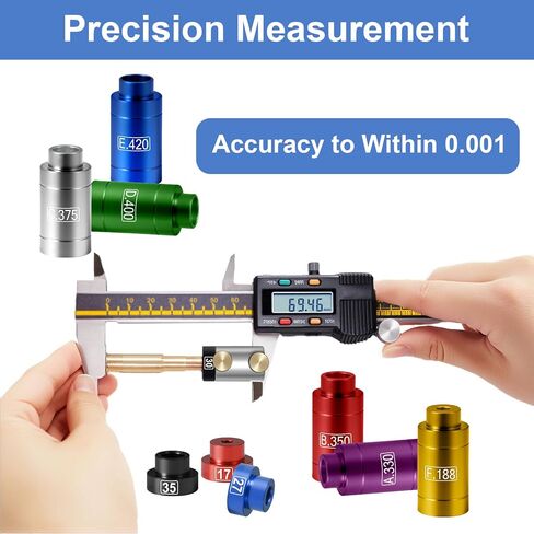 Bullet and Headspace Gauge Comparator Kit with 14 Inserts & 6 Bushings, Headspace Comparator Kit for .17 to .45 Caliber, Reloading Supplies and Equipment and Reloading Tool with Tin Case in Saudi Arabia