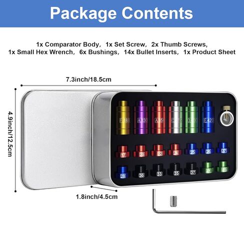 Bullet and Headspace Gauge Comparator Kit with 14 Inserts & 6 Bushings, Headspace Comparator Kit for .17 to .45 Caliber, Reloading Supplies and Equipment and Reloading Tool with Tin Case in Saudi Arabia