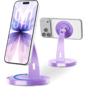 حامل هاتف مغناطيسي للمكتب - حامل هاتف من الألومنيوم يدور 360 درجة، حامل مكتب ثابت للمكتب والمنزل والمطبخ، متوافق مع سلسلة iPhone 17 Pro Max 16–12 وحافظات MagSafe، أرجواني in Kuwait