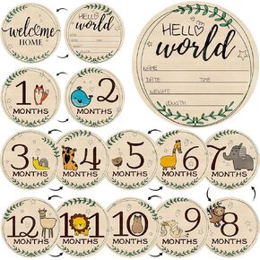 8 Pcs Baby Monthly Milestone Cards- Baby Milestone Signs Wooden Discs 8 Double-Sided Animal Marker Cards for Newborn Photos, Pregnancy Keepsakes & Baby Gift Sets 8pcs Doubleside in Kuwait