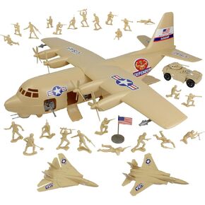 TimMee Plastic Army Men C130 Playset - 29pc OD Green Giant Military Airplane USA in Kuwait