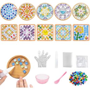 Adboros 10 Sets DIY Glass Mosaic Philes for Harps Mixed Color Mosaic Kits with Coaster Wooden Coater in Kuwait