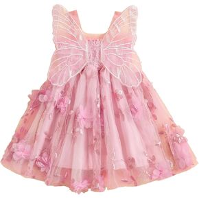 Toddler Baby Girl Fairy Butterfly Wings Princess Dress Sleeveless Mesh Flower Tulle Tutu Dress First Birthday Outfit in Saudi Arabia
